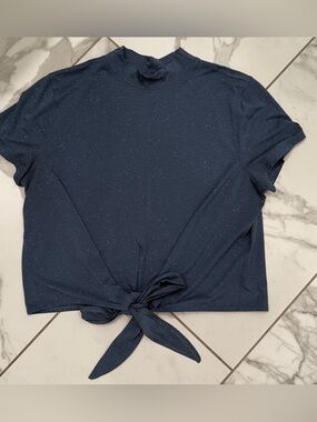 lululemon athletica Navy Speckled Tie-Front Short Sleeve Top